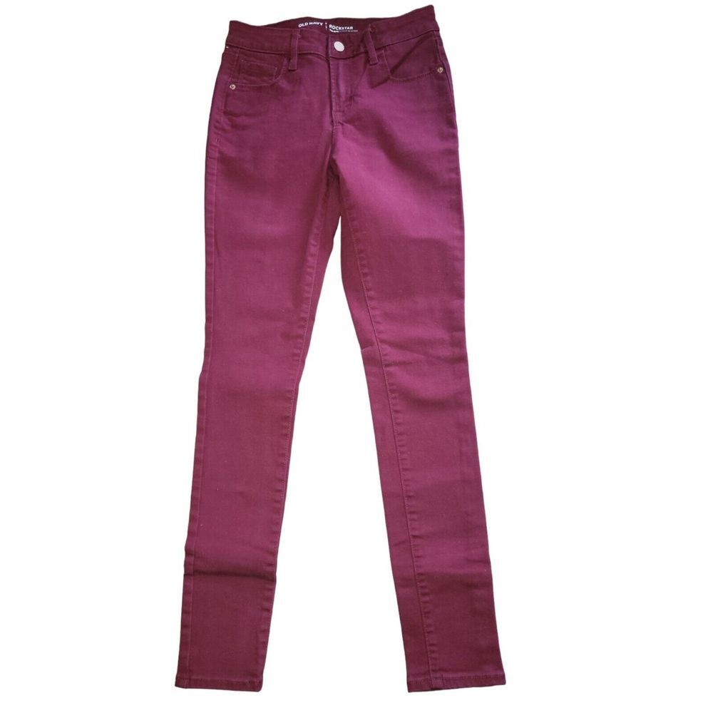 Old Navy Rockstar Jeans Women Sz 2‎ Mid Rise Maroon Denim Straight Leg